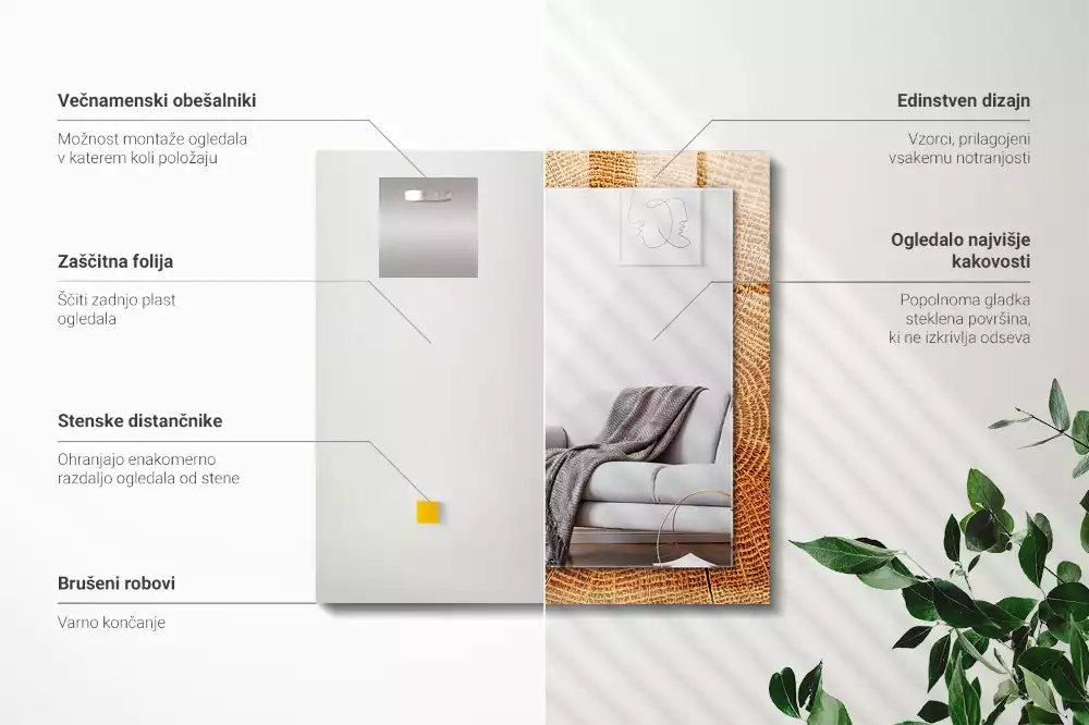 Obdélníkové dekorační zrcadlo Průřez kmenem stromu s letokruhy