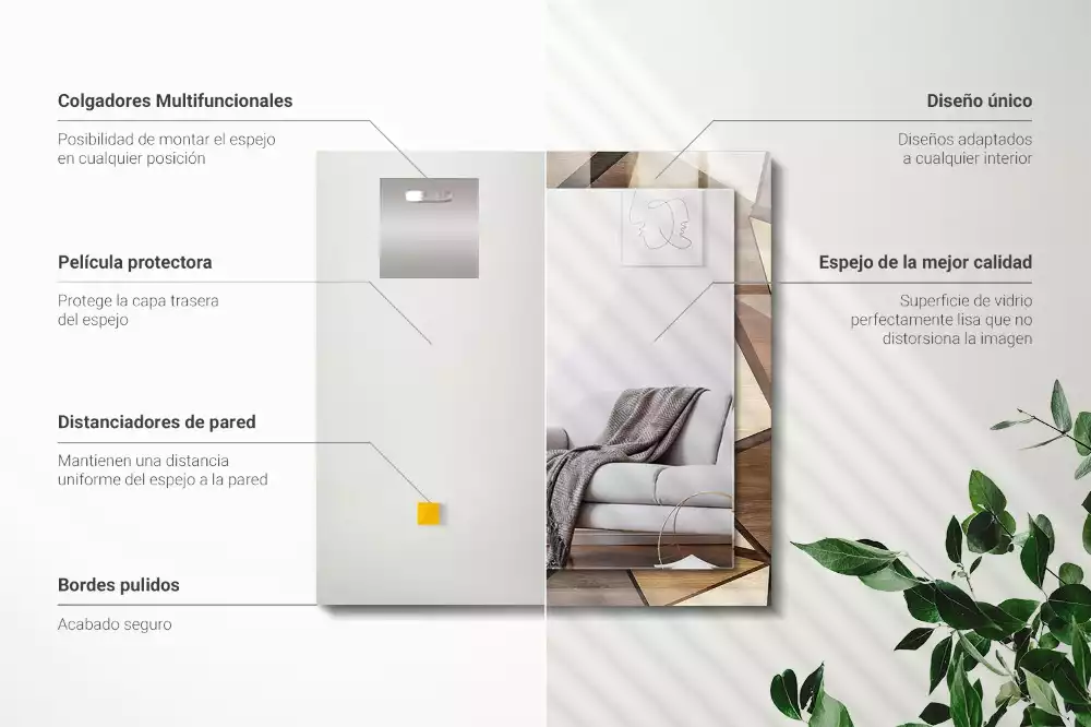 Obdélníkové dekorační zrcadlo Dřevěné geometrické vzory