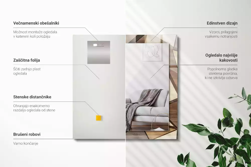 Obdélníkové dekorační zrcadlo Dřevěné geometrické vzory