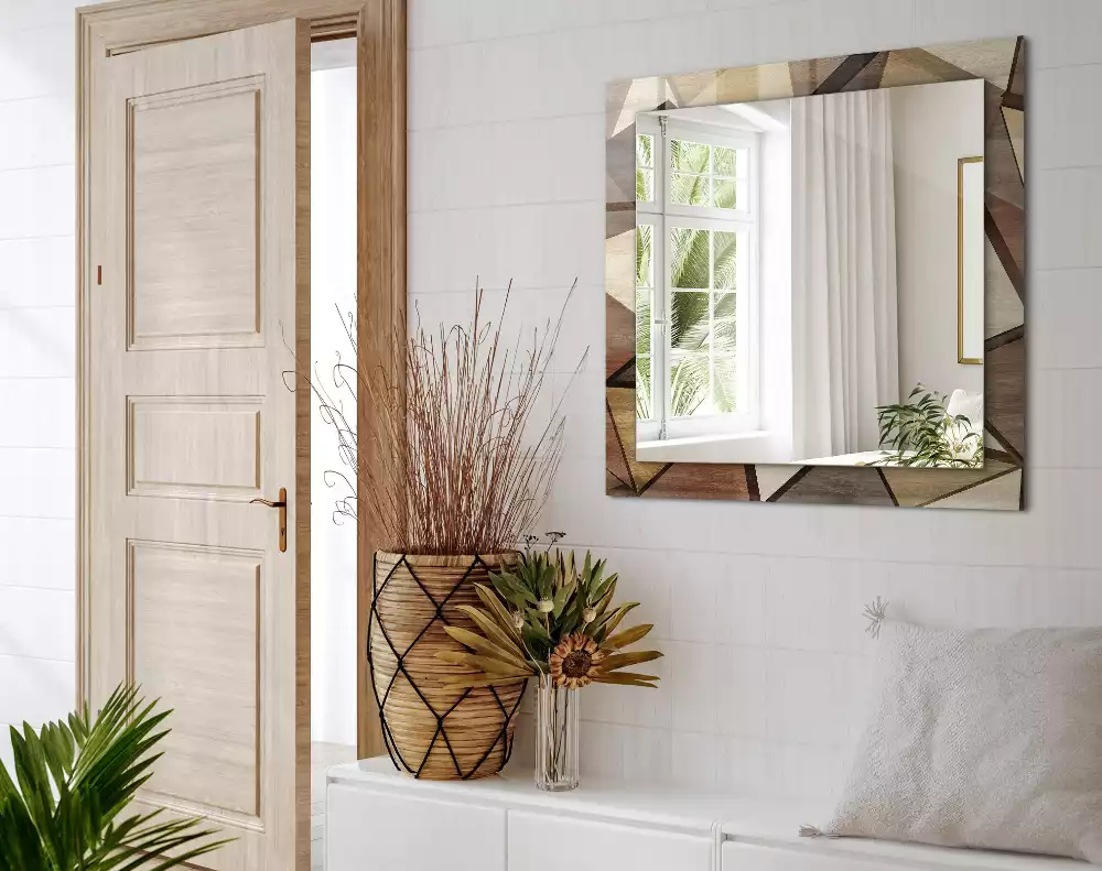 Obdélníkové dekorační zrcadlo Dřevěné geometrické vzory