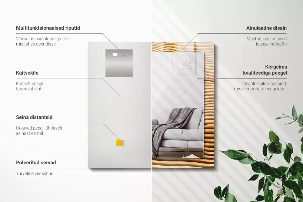 Obdélníkové dekorační zrcadlo Dřevěné vlny