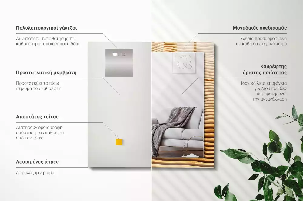 Obdélníkové dekorační zrcadlo Dřevěné vlny