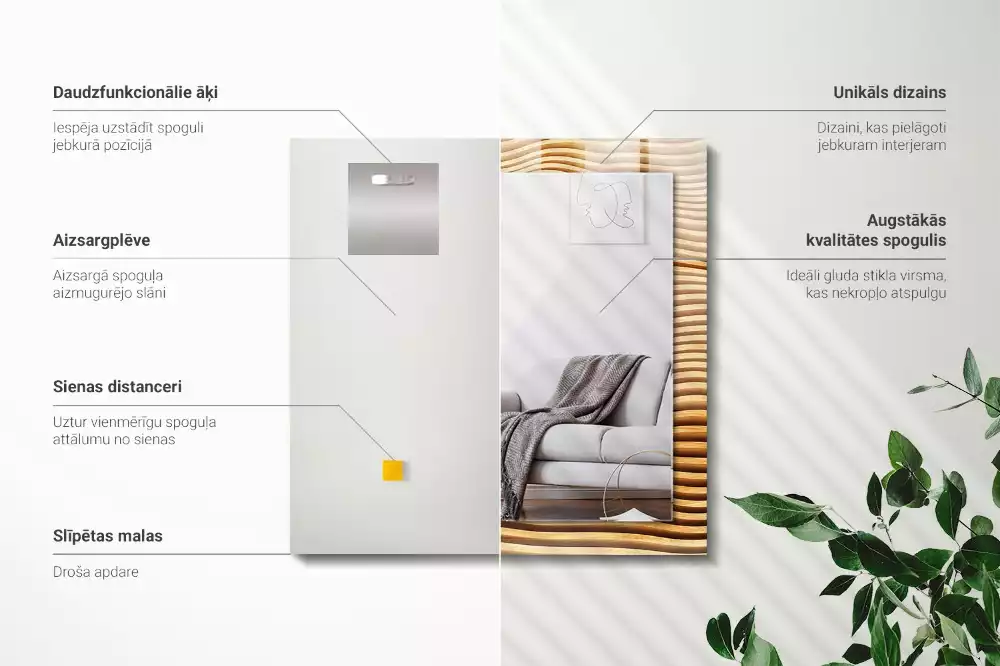 Obdélníkové dekorační zrcadlo Dřevěné vlny