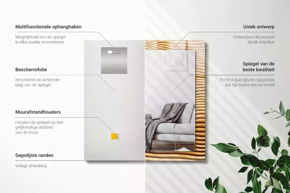 Obdélníkové dekorační zrcadlo Dřevěné vlny