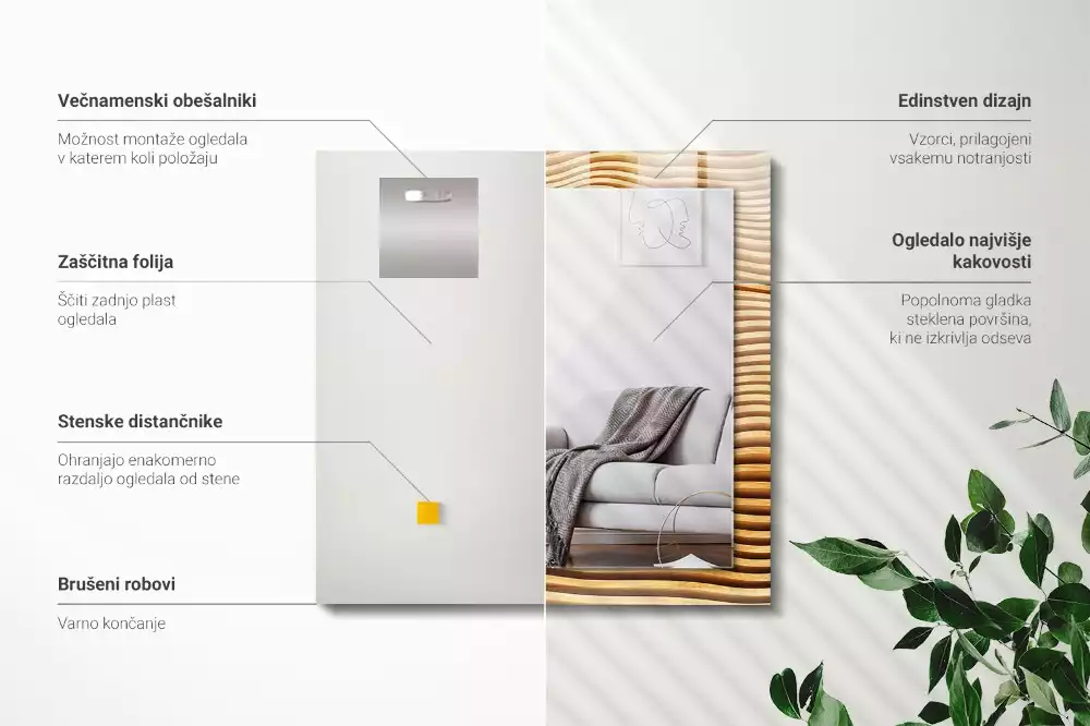 Obdélníkové dekorační zrcadlo Dřevěné vlny