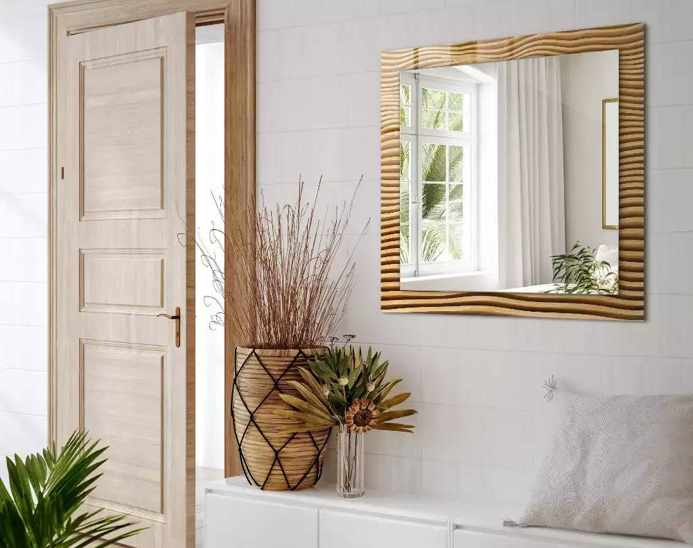 Obdélníkové dekorační zrcadlo Dřevěné vlny
