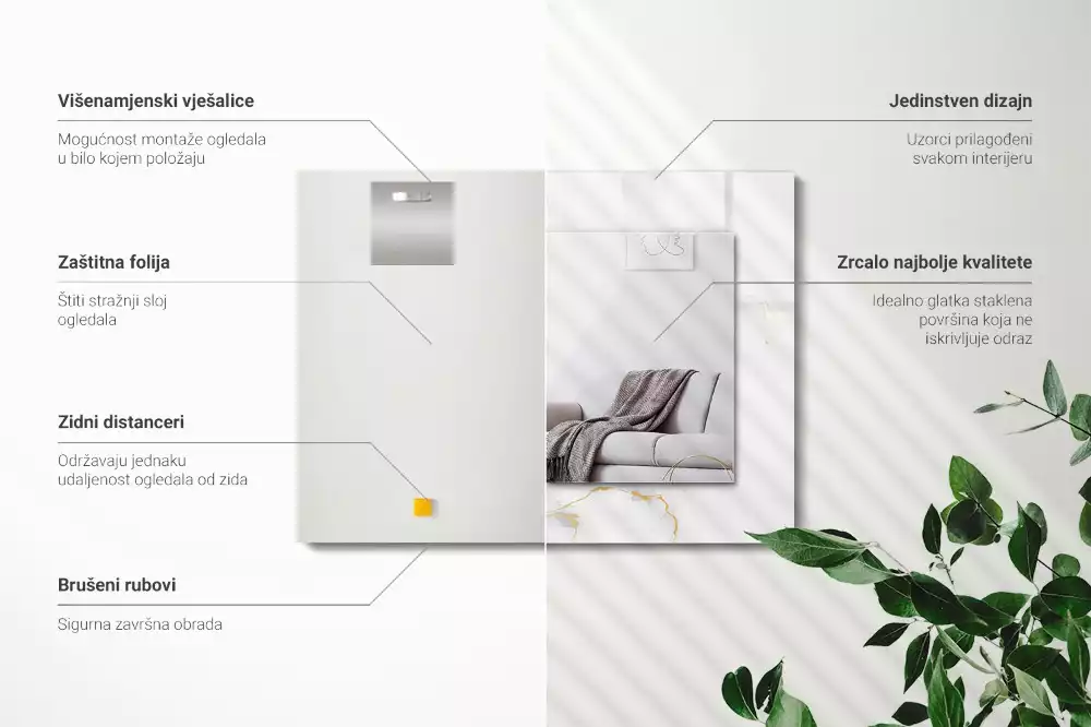 Obdélníkové dekorační zrcadlo Bílý mramorový vzor