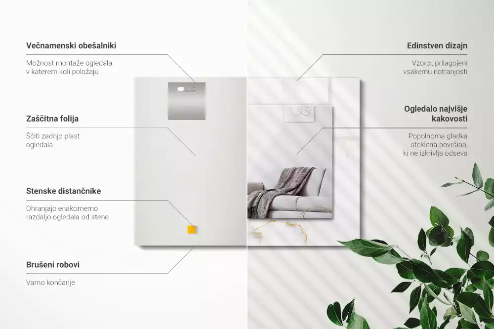 Obdélníkové dekorační zrcadlo Bílý mramorový vzor