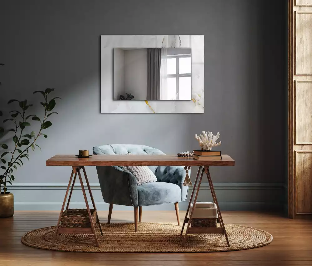 Obdélníkové dekorační zrcadlo Bílý mramorový vzor