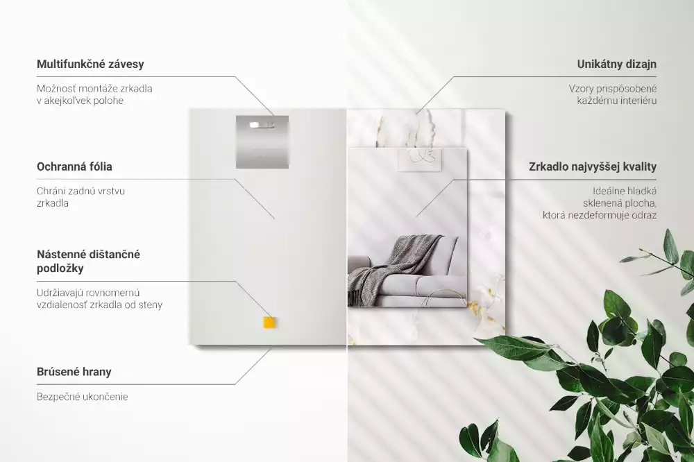 Obdélníkové dekorační zrcadlo Bílý mramorový vzor