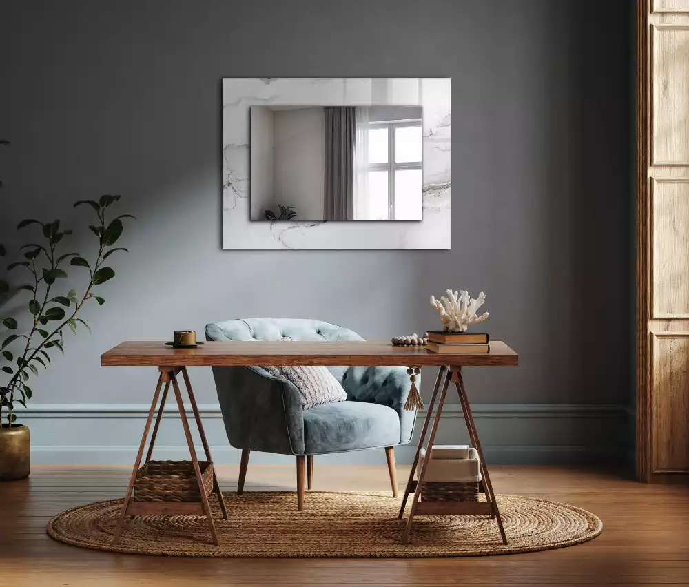 Obdélníkové dekorační zrcadlo Bílý mramorový vzor