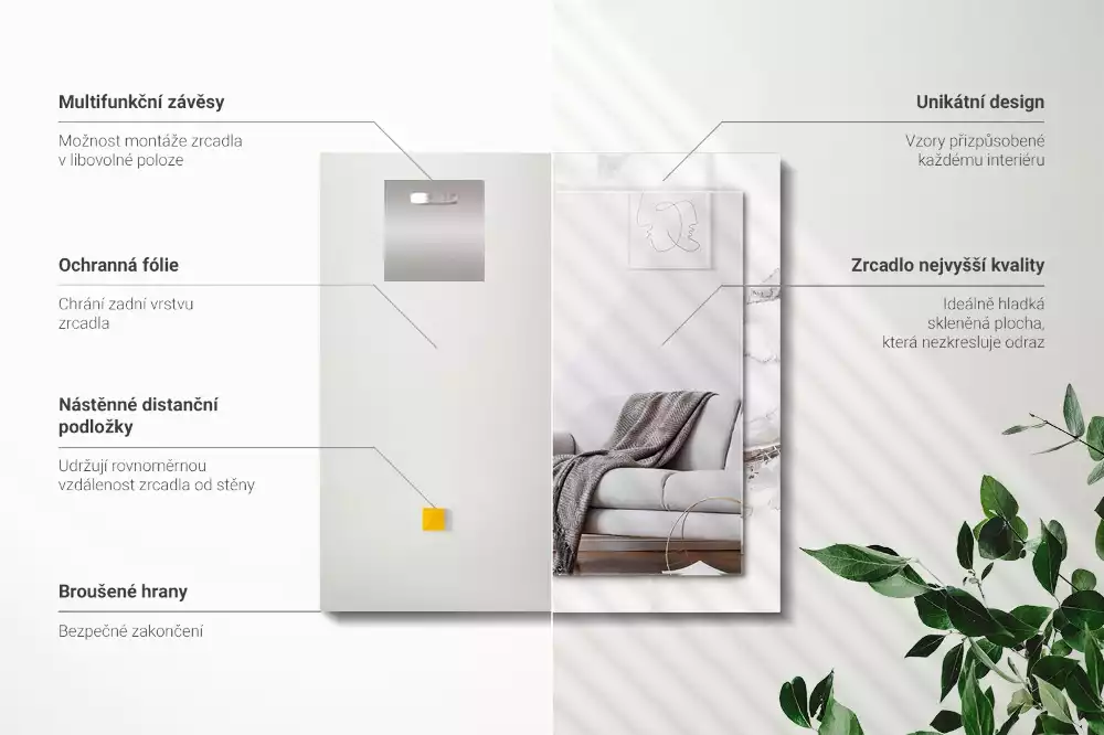 Obdélníkové dekorační zrcadlo Bílý mramorový vzor