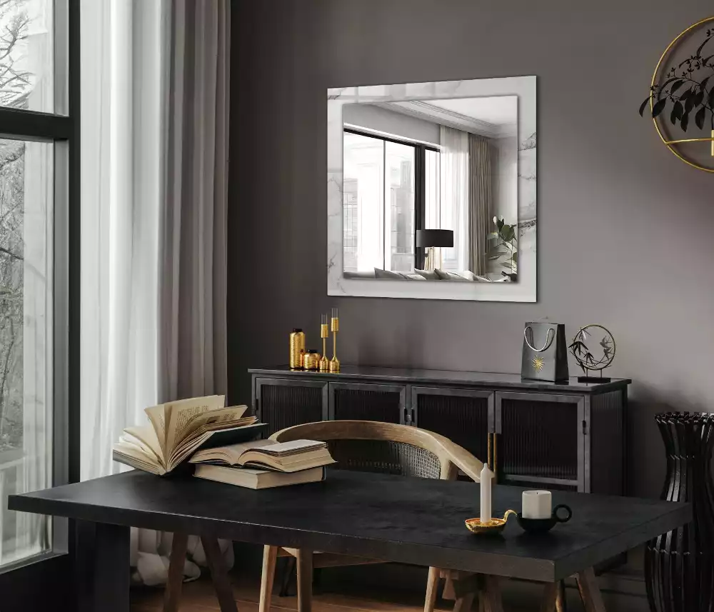 Obdélníkové dekorační zrcadlo Bílý mramorový vzor