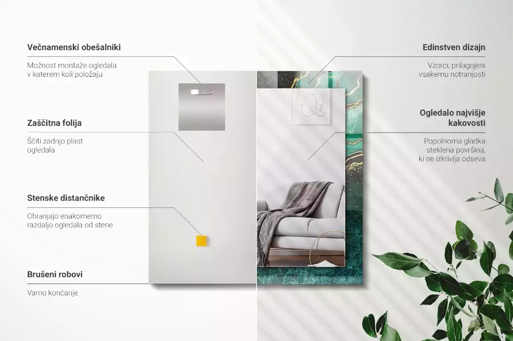 Obdélníkové dekorační zrcadlo Zelené abstraktní vzory