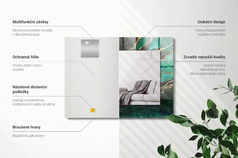 Obdélníkové dekorační zrcadlo Zelené abstraktní vzory