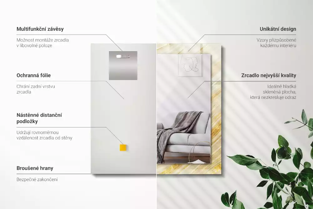 Obdélníkové dekorační zrcadlo Žluté abstraktní čáry