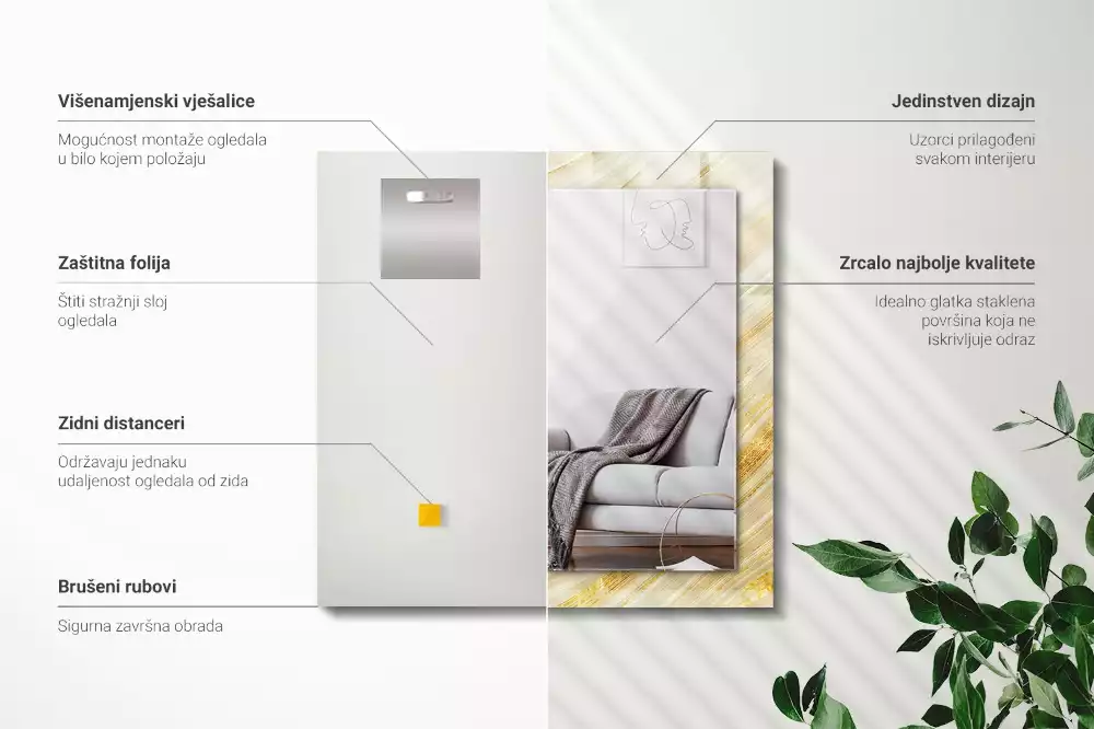 Obdélníkové dekorační zrcadlo Žluté abstraktní čáry