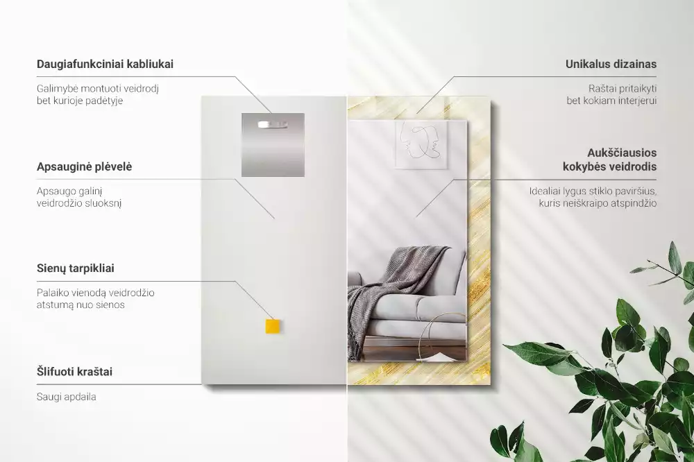 Obdélníkové dekorační zrcadlo Žluté abstraktní čáry