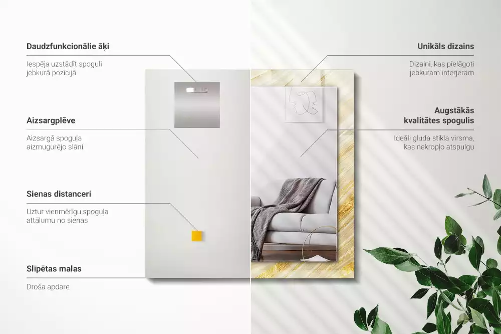 Obdélníkové dekorační zrcadlo Žluté abstraktní čáry