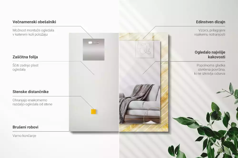 Obdélníkové dekorační zrcadlo Žluté abstraktní čáry