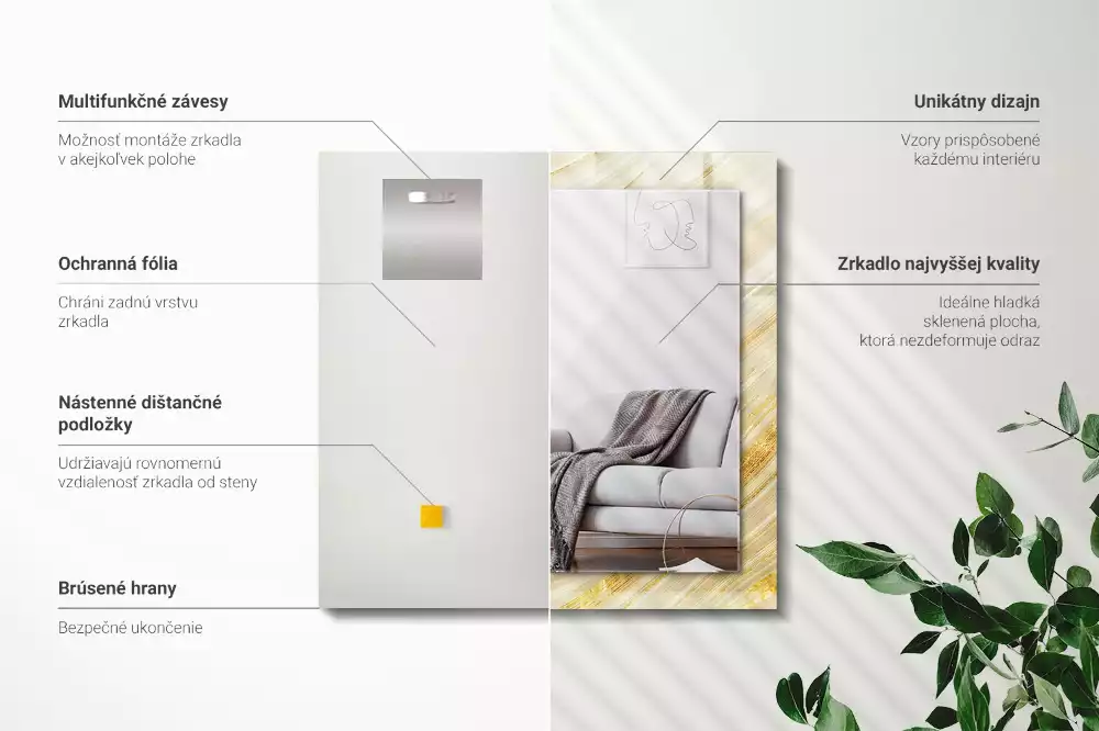 Obdélníkové dekorační zrcadlo Žluté abstraktní čáry