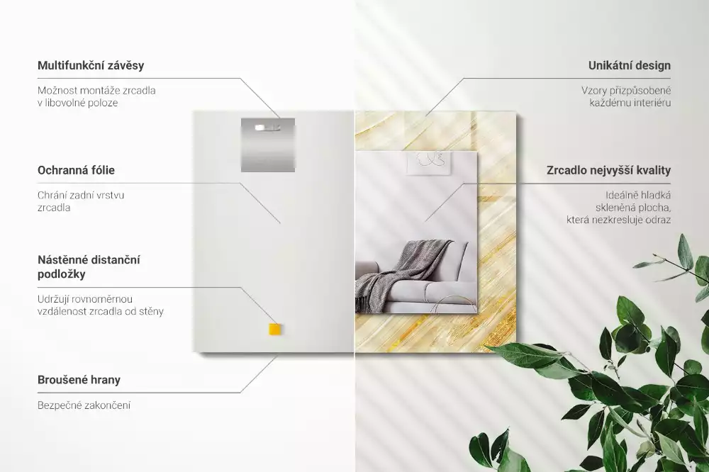 Obdélníkové dekorační zrcadlo Žluté abstraktní čáry