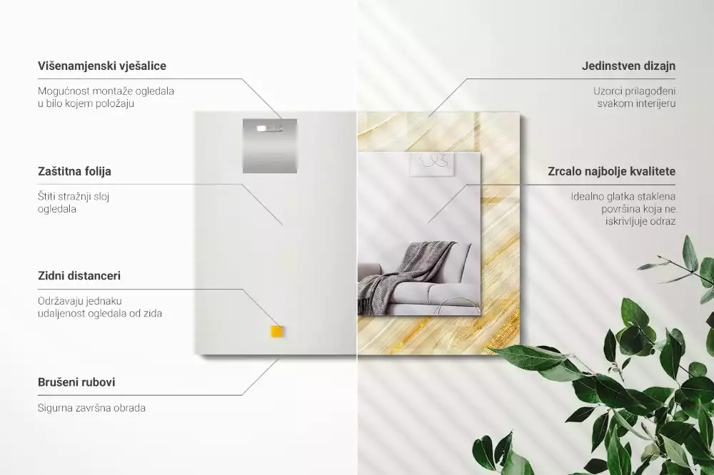 Obdélníkové dekorační zrcadlo Žluté abstraktní čáry