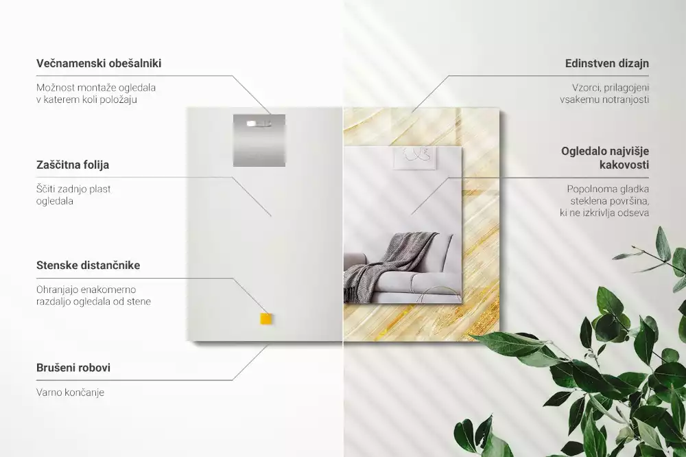 Obdélníkové dekorační zrcadlo Žluté abstraktní čáry