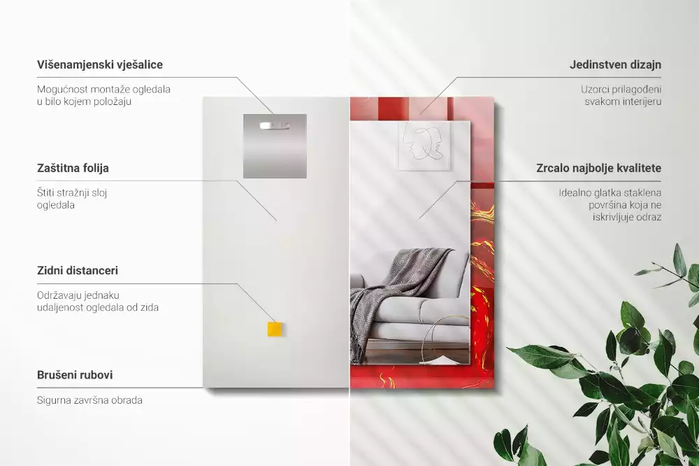 Obdélníkové dekorační zrcadlo Abstraktní červená barva