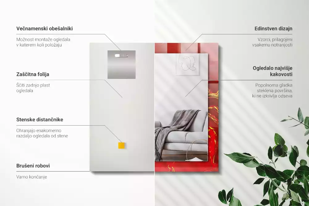 Obdélníkové dekorační zrcadlo Abstraktní červená barva