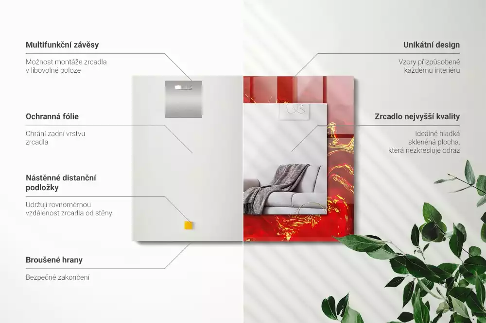 Obdélníkové dekorační zrcadlo Abstraktní červená barva