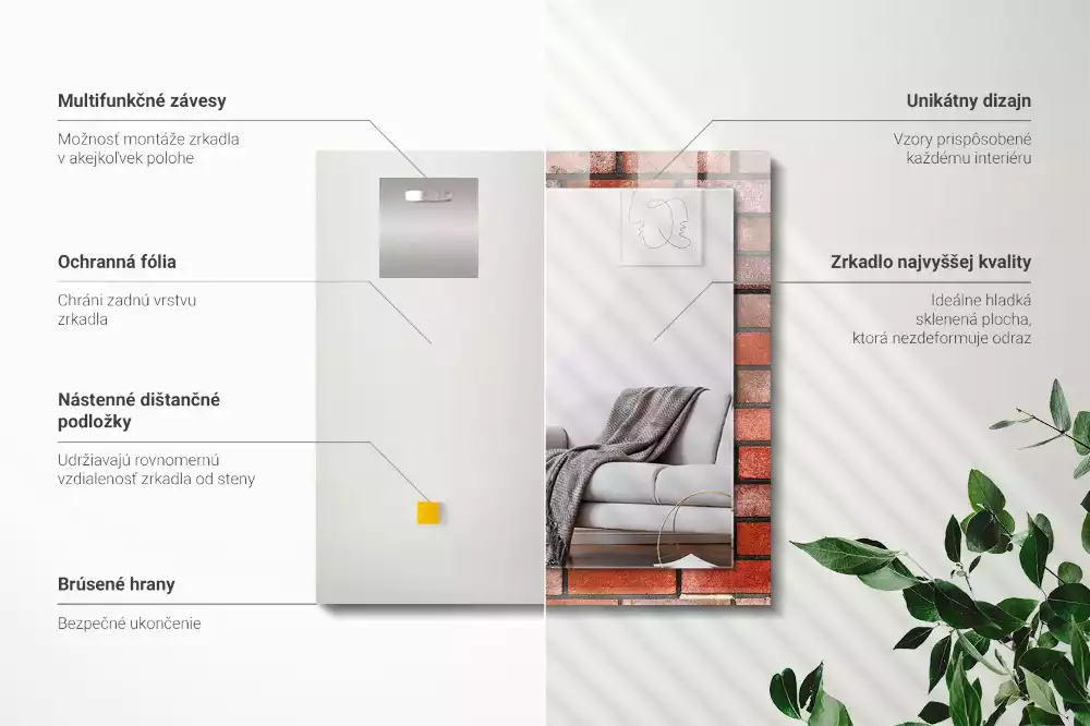 Obdélníkové dekorační zrcadlo Červená cihlová zeď