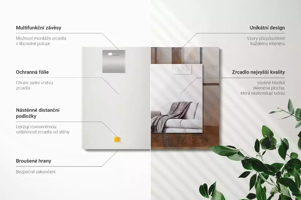 Obdélníkové dekorační zrcadlo Módní rezavý kov