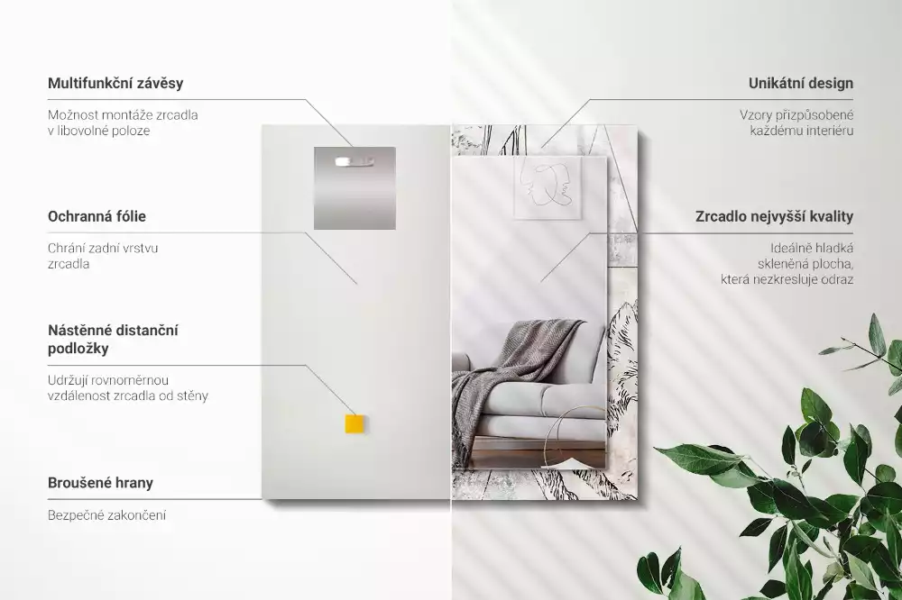 Obdélníkové dekorační zrcadlo Jelení liška rostliny