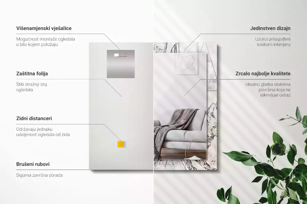 Obdélníkové dekorační zrcadlo Jelení liška rostliny