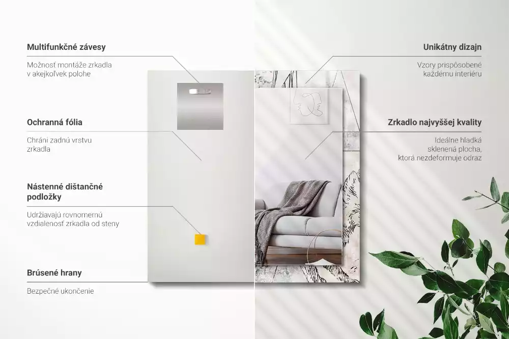 Obdélníkové dekorační zrcadlo Jelení liška rostliny