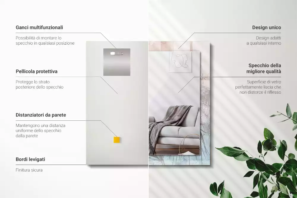 Obdélníkové dekorační zrcadlo Pastelové rostliny