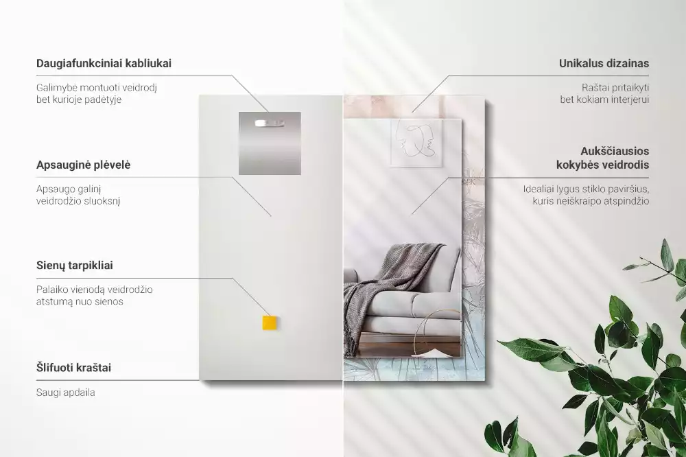 Obdélníkové dekorační zrcadlo Pastelové rostliny