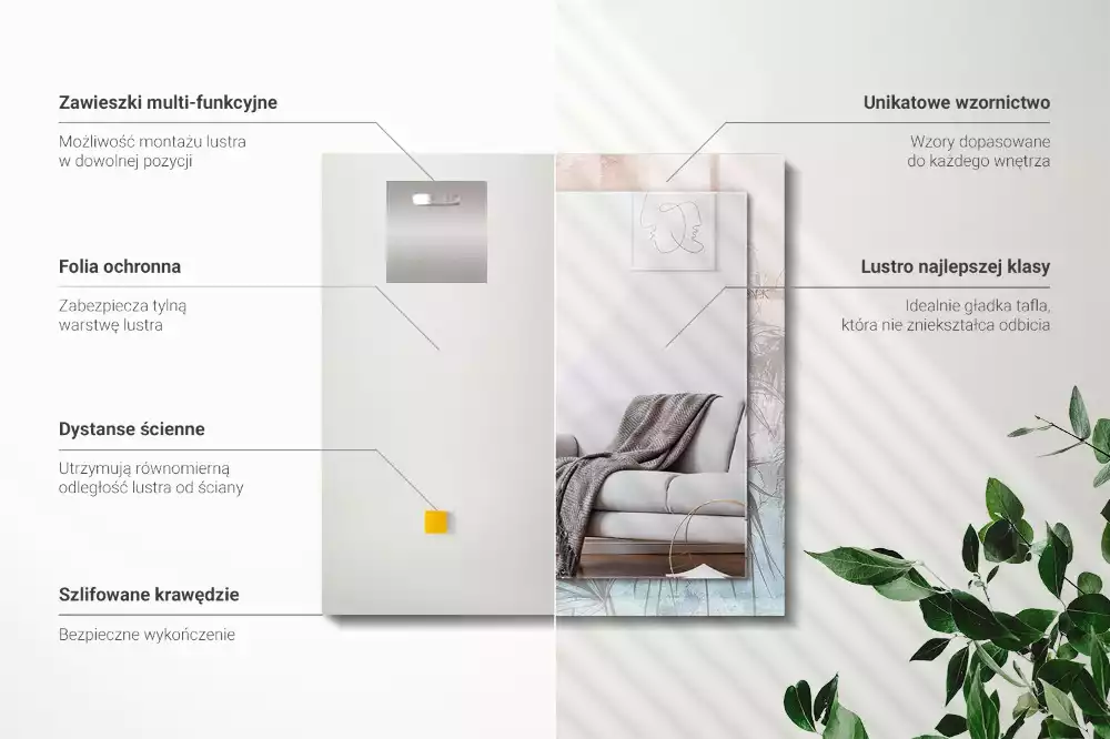 Obdélníkové dekorační zrcadlo Pastelové rostliny