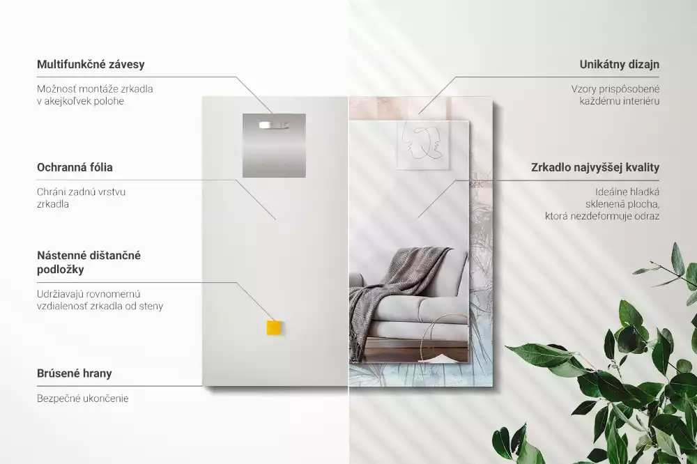 Obdélníkové dekorační zrcadlo Pastelové rostliny