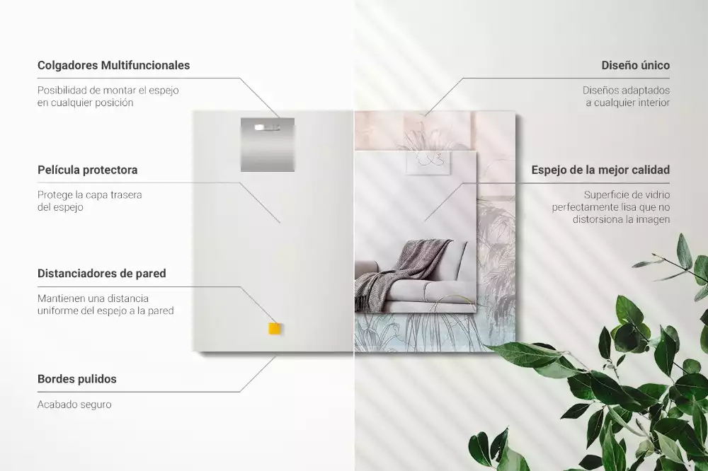 Obdélníkové dekorační zrcadlo Pastelové rostliny