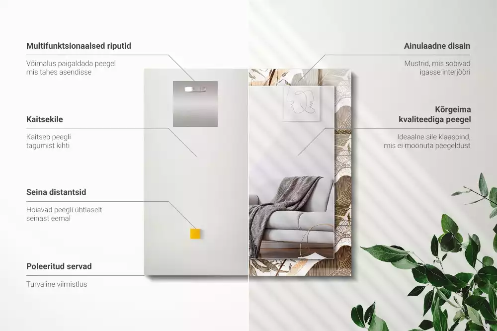 Obdélníkové dekorační zrcadlo Listy tropický vzor