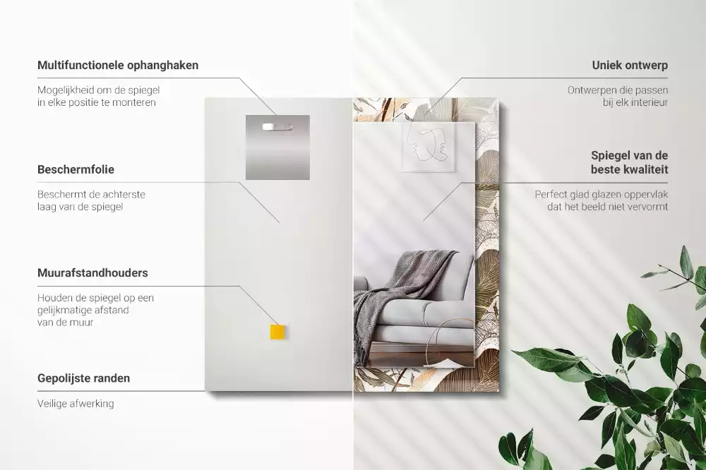 Obdélníkové dekorační zrcadlo Listy tropický vzor