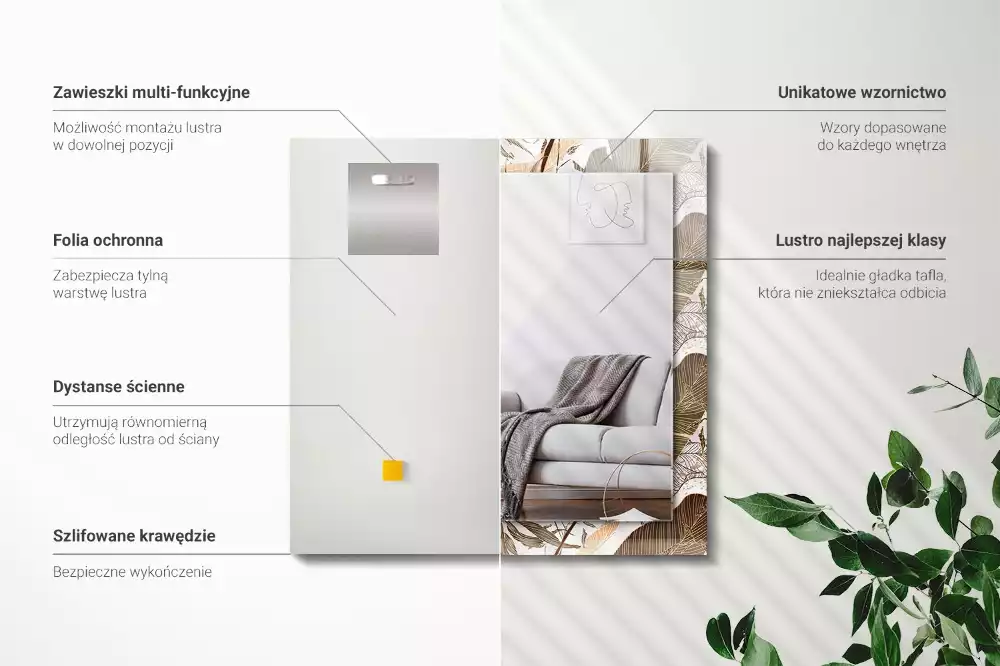 Obdélníkové dekorační zrcadlo Listy tropický vzor