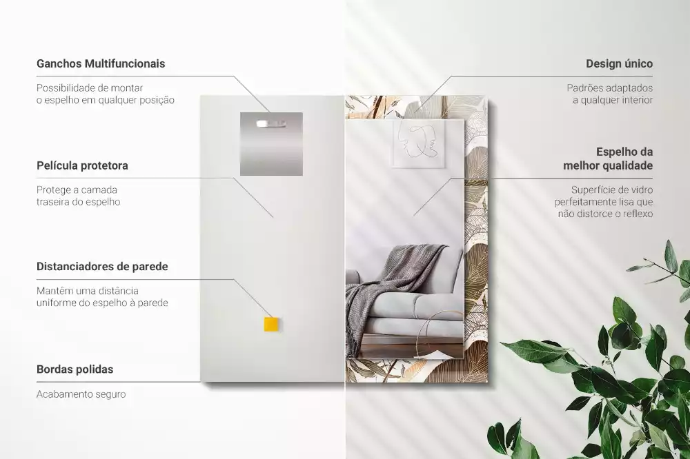 Obdélníkové dekorační zrcadlo Listy tropický vzor