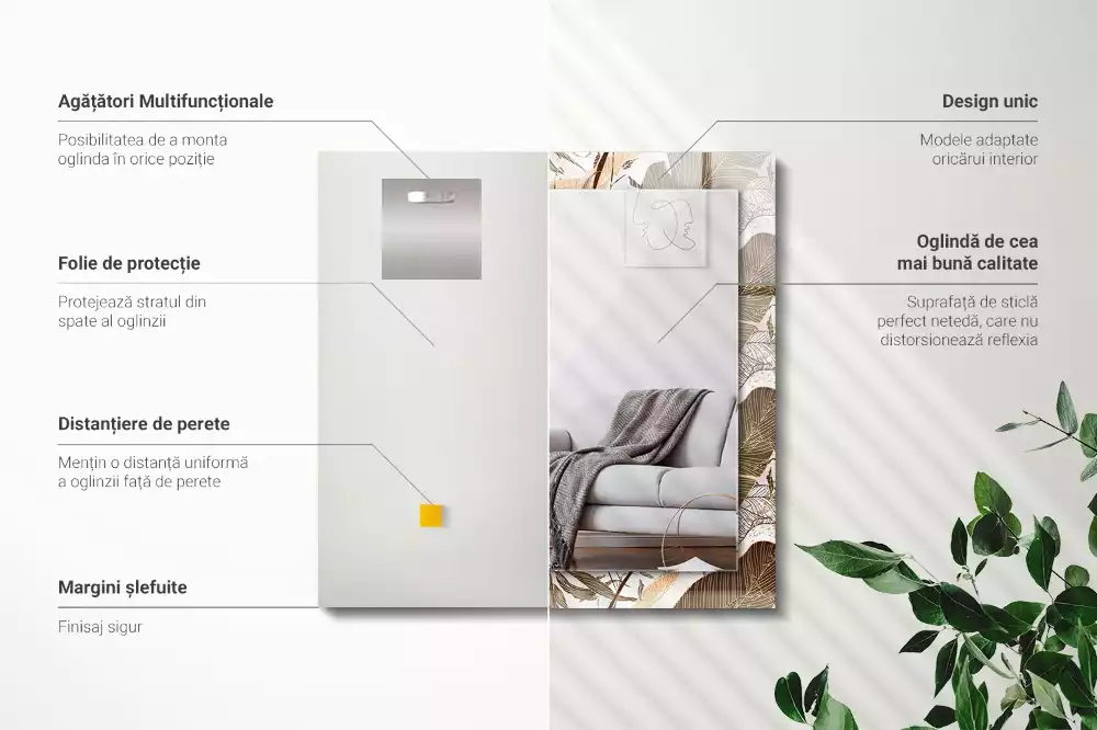 Obdélníkové dekorační zrcadlo Listy tropický vzor