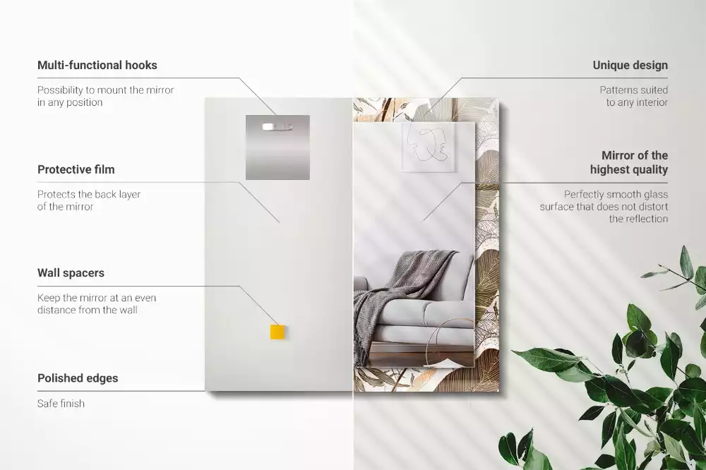 Obdélníkové dekorační zrcadlo Listy tropický vzor