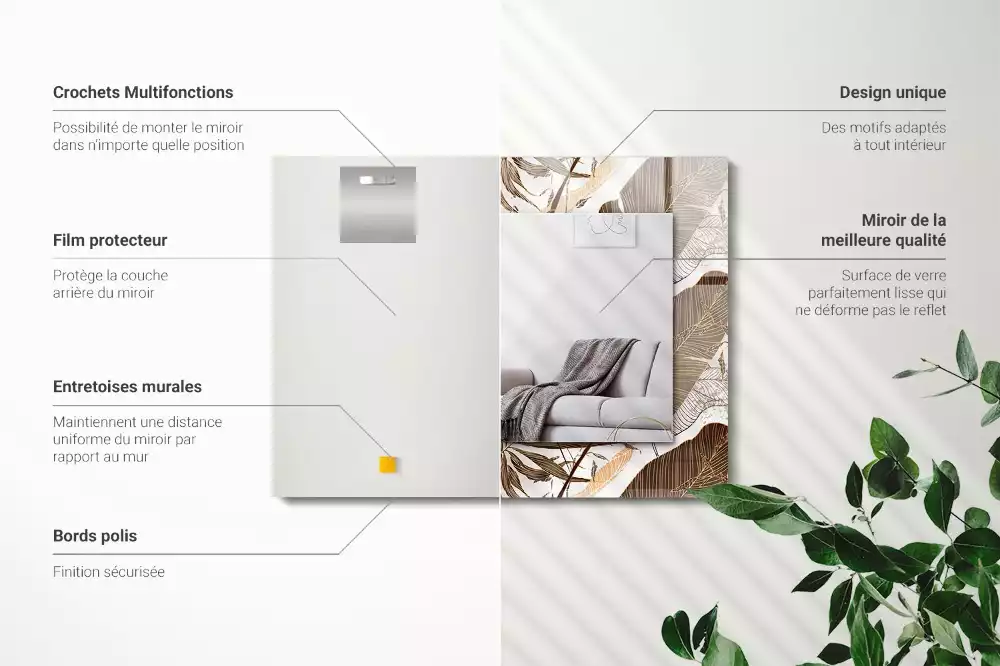 Obdélníkové dekorační zrcadlo Listy tropický vzor