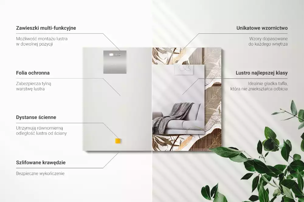 Obdélníkové dekorační zrcadlo Listy tropický vzor