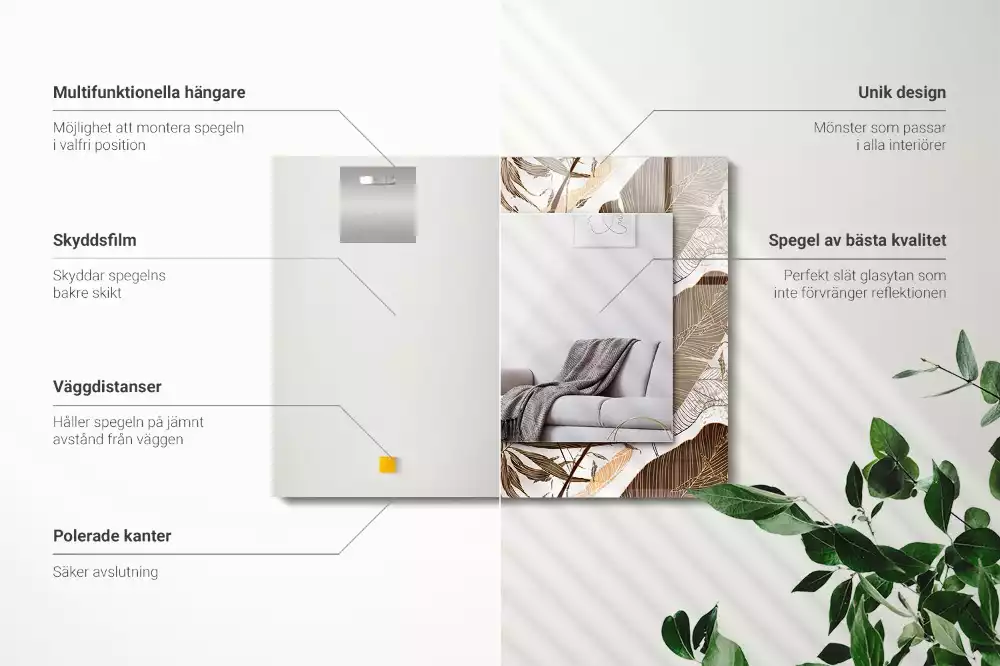 Obdélníkové dekorační zrcadlo Listy tropický vzor